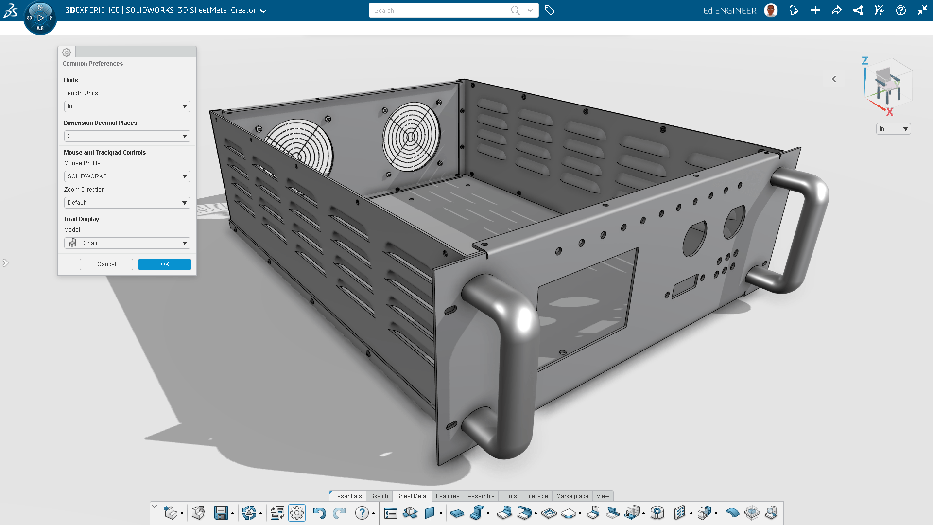 Interfejs roli 3D SheetMetal Creator, na platformie 3DEXPERIENCE