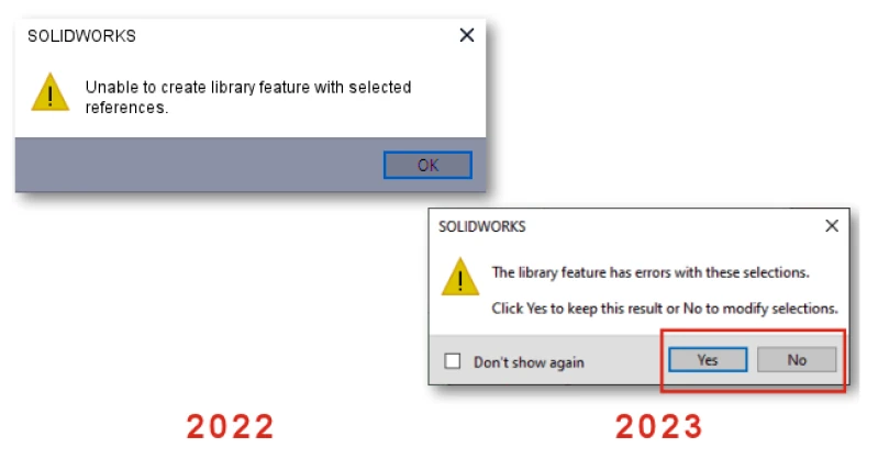 Komunikat o błędach w wersji SOLIDWORKS CAD 2022 i 2023