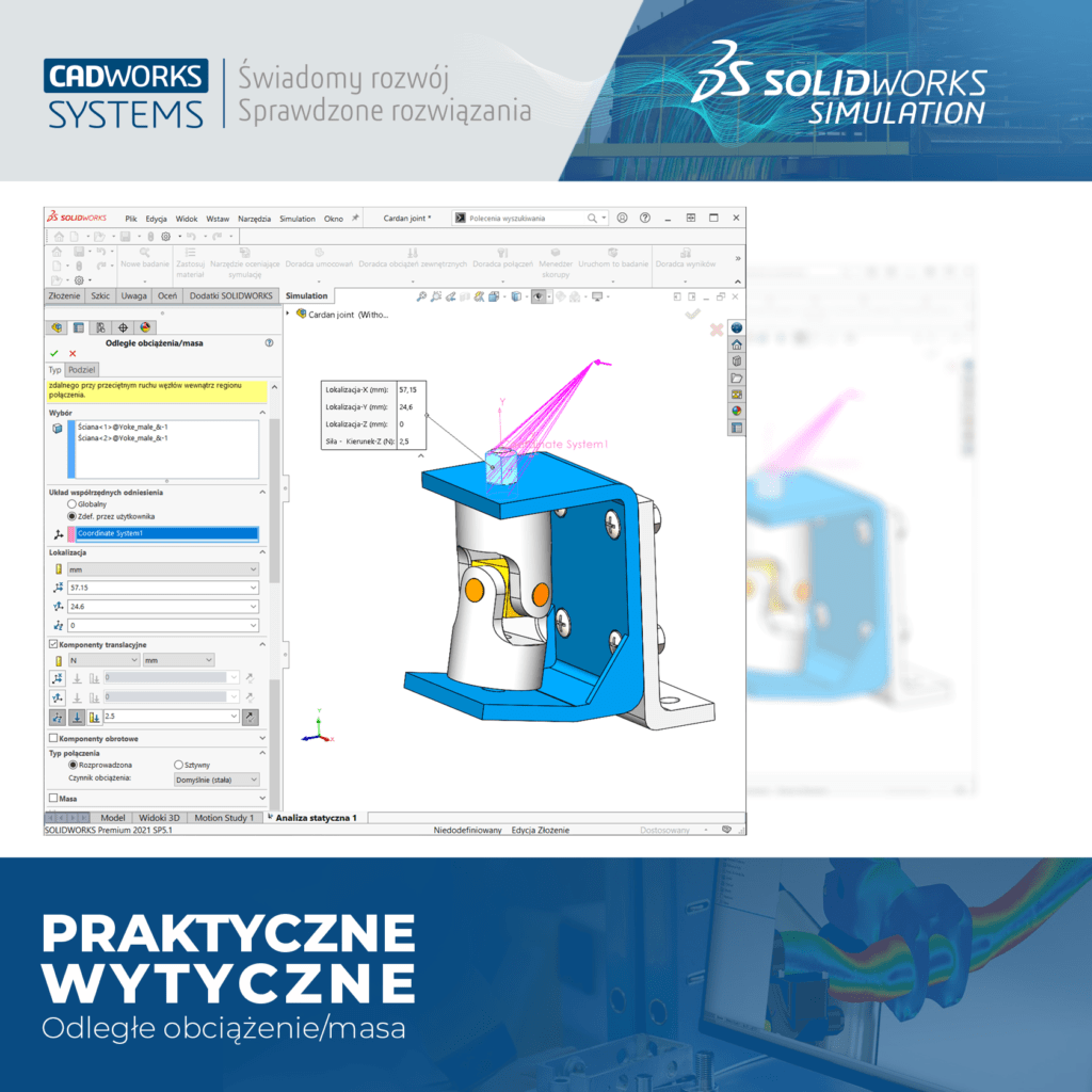SOLIDWORKS Simulation - Odległe obciążenie / masa