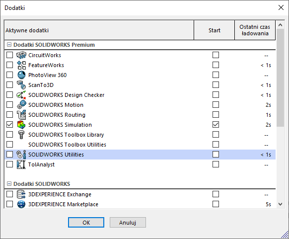 Aktywuj moduł SOLIDWORKS Simulation MES