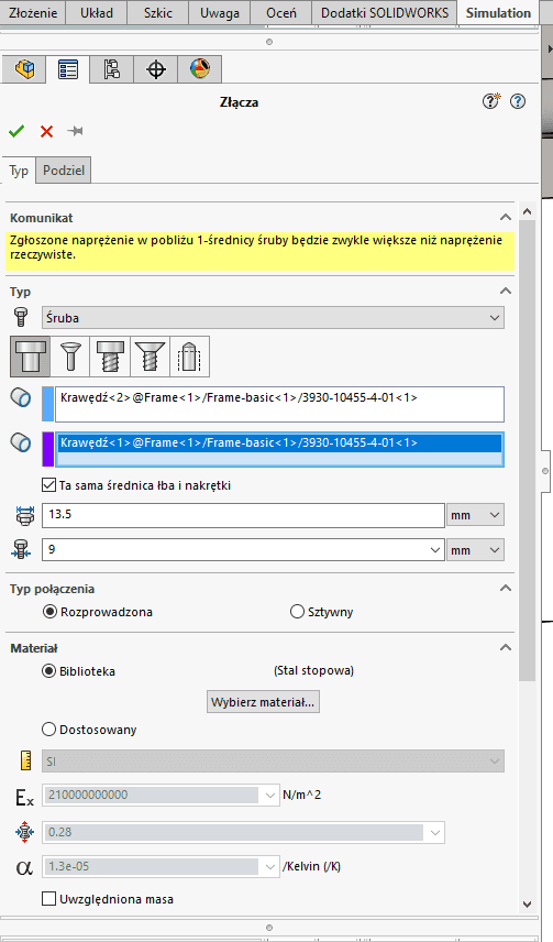 symulacja statyczna MES w SOLIDWORKS