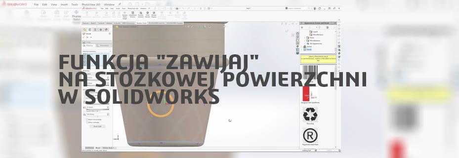 Jak użyć funkcji "Zawijaj" na stożkowej powierzchni w SOLIDWORKS?